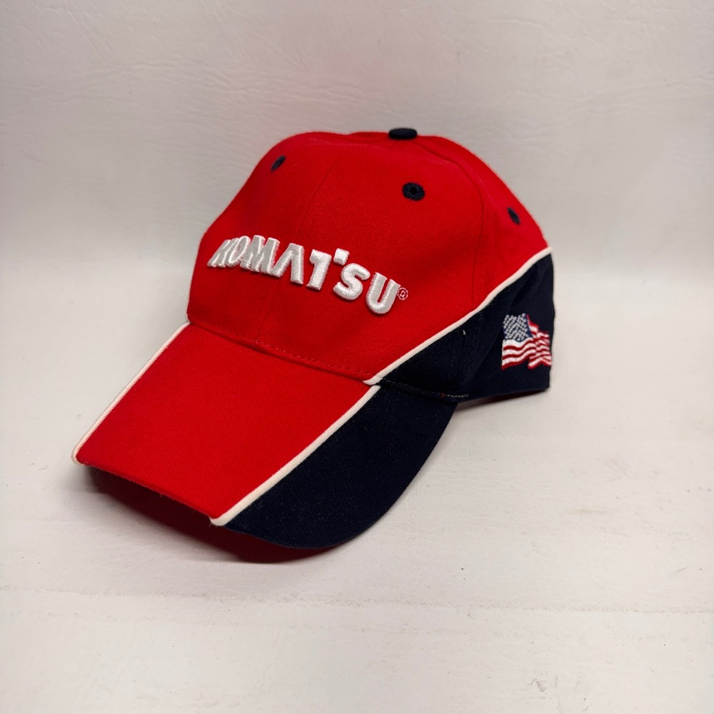 Komatsu Baseball Cap Men OSFM Red Blue American Flag Workwear Logo Hat Aesthetic